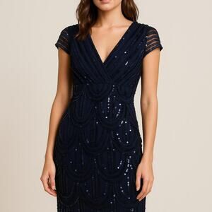 Marina Navy blue sequins evening Art Deco dress sz 8 1920's inspired